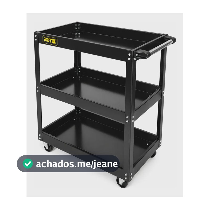 Carrinho Ferramentas Aberto Com 3 Bandejas Metal Preto Rotta