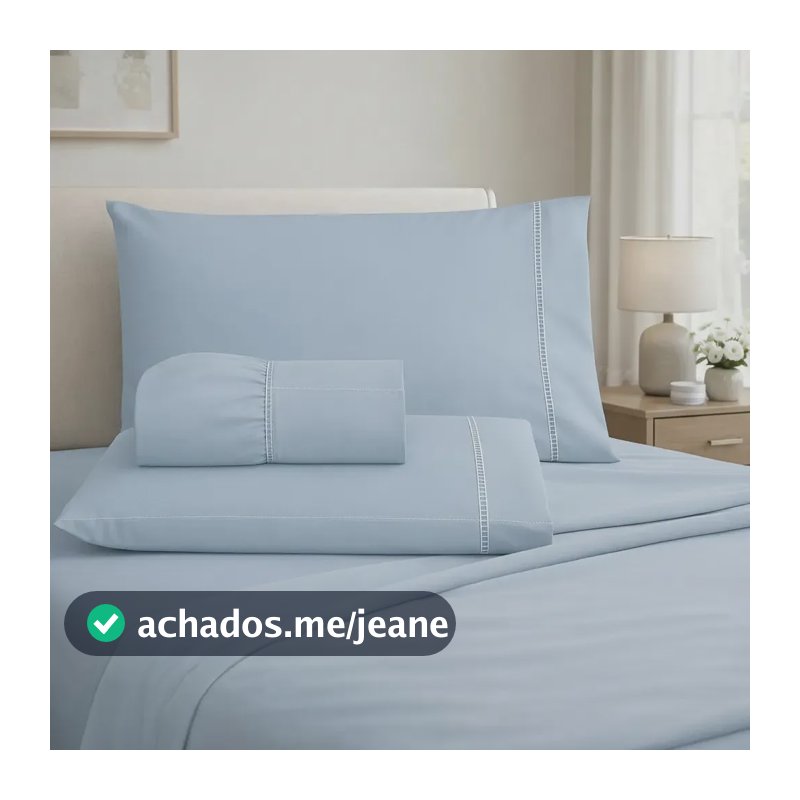 Jogo De Lencol Solteiro 400 Fios Ponto Palito 2 Pçs Elástico Cor Azul Bebê Desenho do tecido Liso