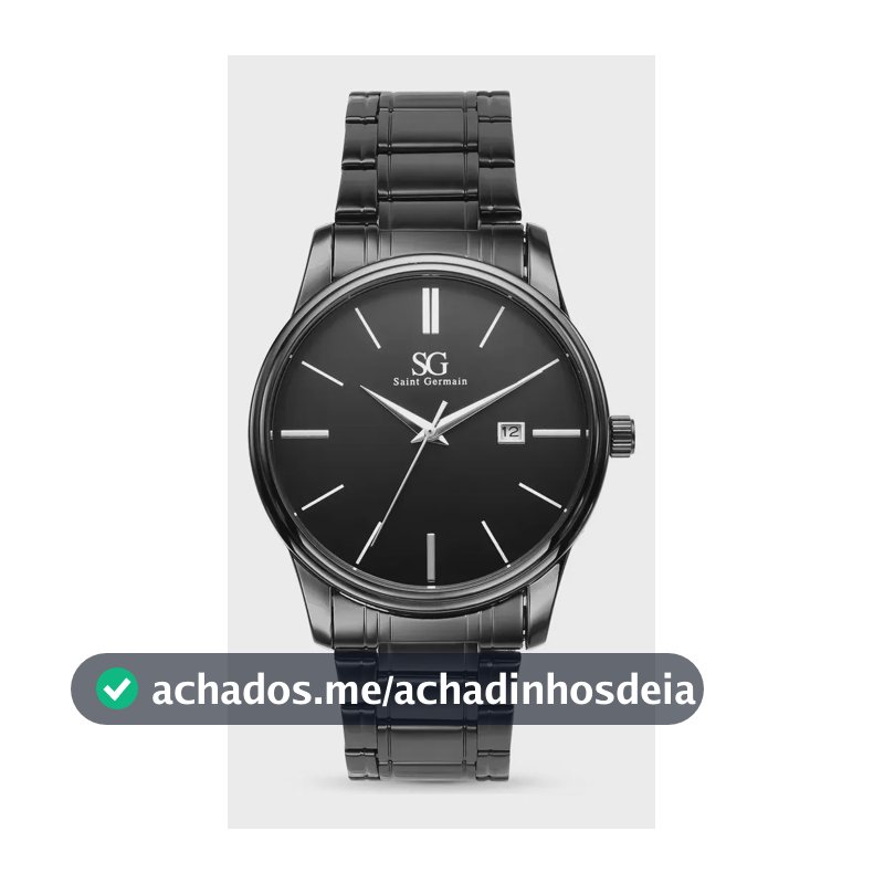 Relógio Chroma Masculino Preto Saint Germain Clássico Caixa Preta Detalhes Prata 42mm