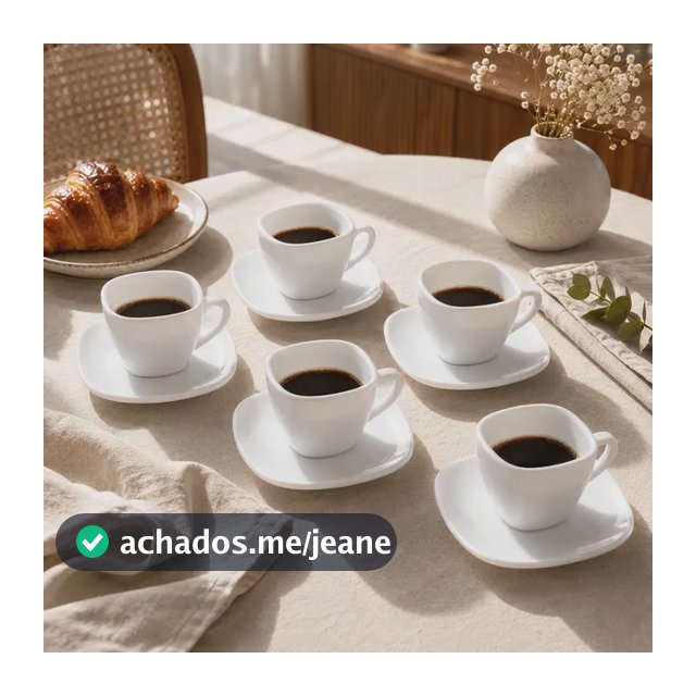 Jogo 6 Xicara Com Pires Café Chá Branca Grande 86ml - Hotel Kit Caneca Com Pires - Branco Liso
