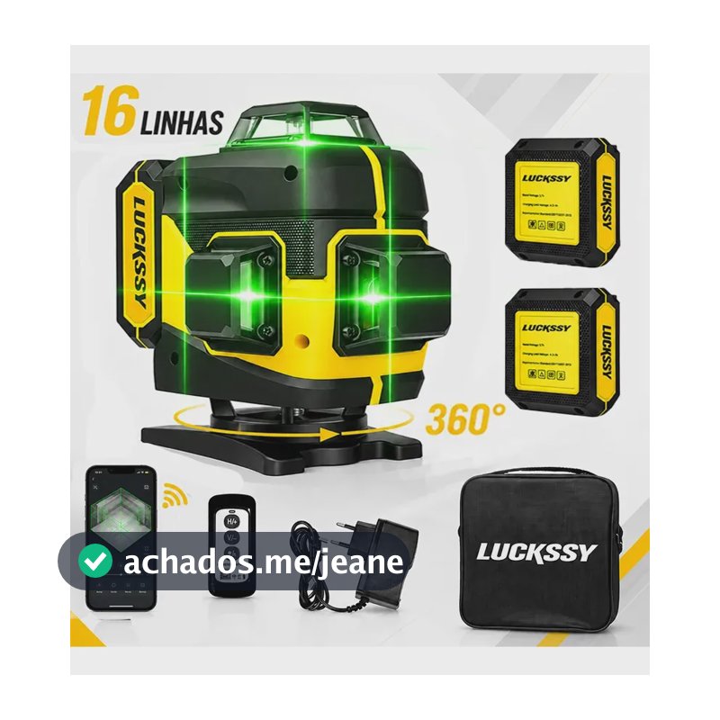 Nível A Laser 16 Linhas 360° Profissional Autonivelante 40 m 2 Baterias Recarregável