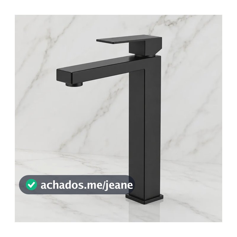 Torneira De Banheiro Monocomando Quadrada Bica Alta Luxo Pia Cor Preto Acabamento Fosco