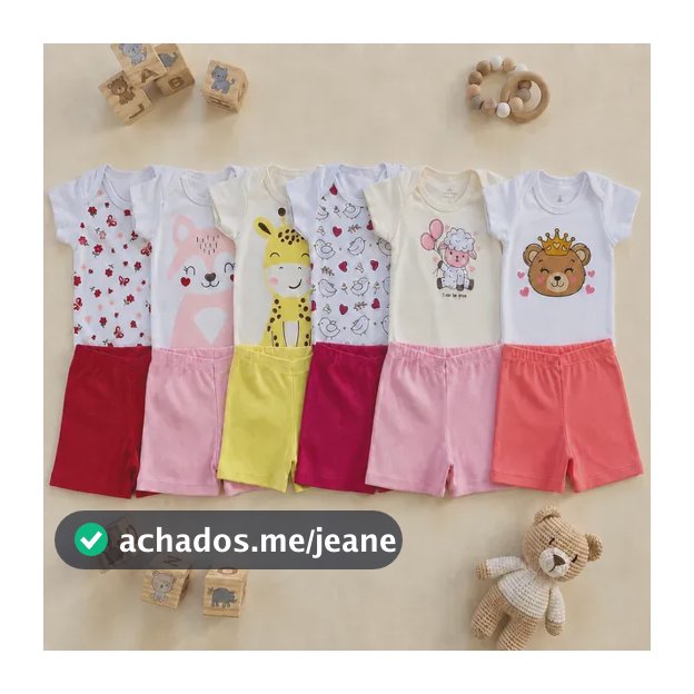 Kit 6 Peças Roupa De Bebê Menina Algodão 3 Body + 3 Shorts Sortido P