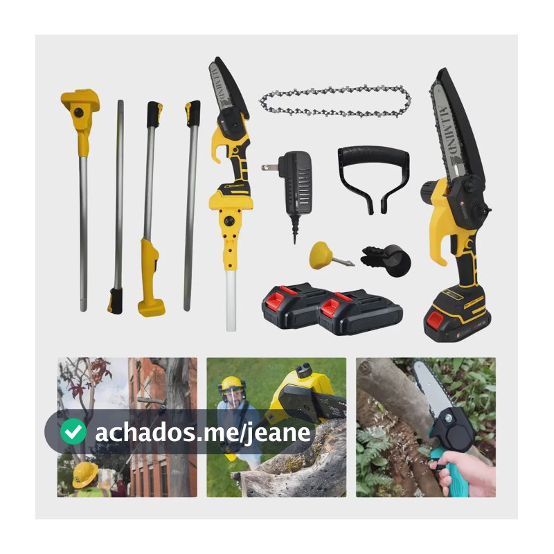 Motosserra Podador A Bateria 1000w + Extensor 3 Metros Serra Cor Preto/amarelo