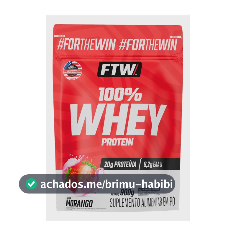 Whey Protein 100% Concentrado Refil 900g Sabor Morango - FTW