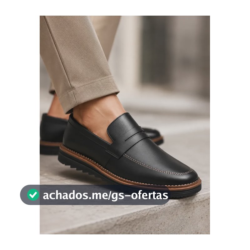 Mocassim Masculino Sapato Social Sola Tratorada Casual Preto Liso 40 Br