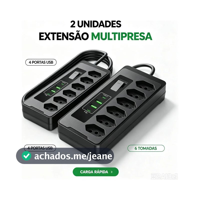 Pack 2 Filtros de Linha Afore, 6 Tomadas Bivolt com 2 USB e Proteção contra Sobrecarga