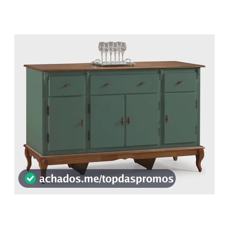 Balcão Buffet Clássico 175cm 4 Portas Pés Luis Xv Madeira Verde Musgo/imbuia Glazer