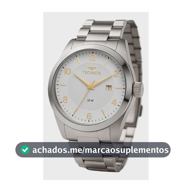 Relógio Technos Masculino Steel Prata Quartz Aço Inox Com Calendário