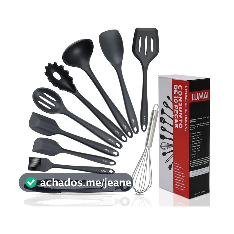 Lumai Kit de Utensilios de Cozinha de Silicone Maciço Miami Premium - Conjunto com 10 Peças Livre de BPA - Jogo com Espatulas Pegador Conchas Colheres Batedor de Ovos - Tamanho Grande e Pegada Firme