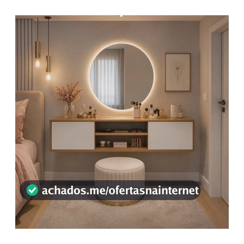 Penteadeira Suspensa Camarim Maquiagem Para Quarto 120cm Nature / Off White
