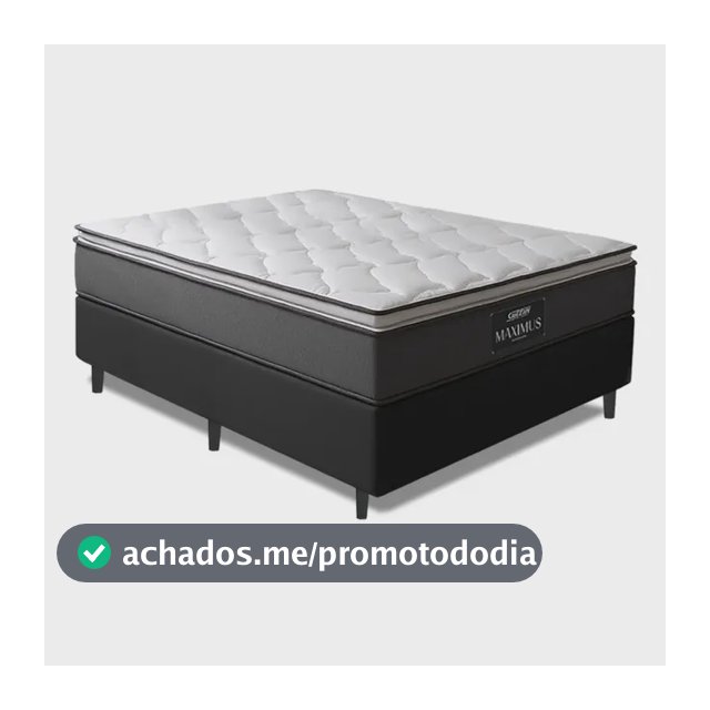Cama Box Casal Colchão Gazin Molas Ensacadas Pillow Maximus Cinza e Preto 138x188x62cm