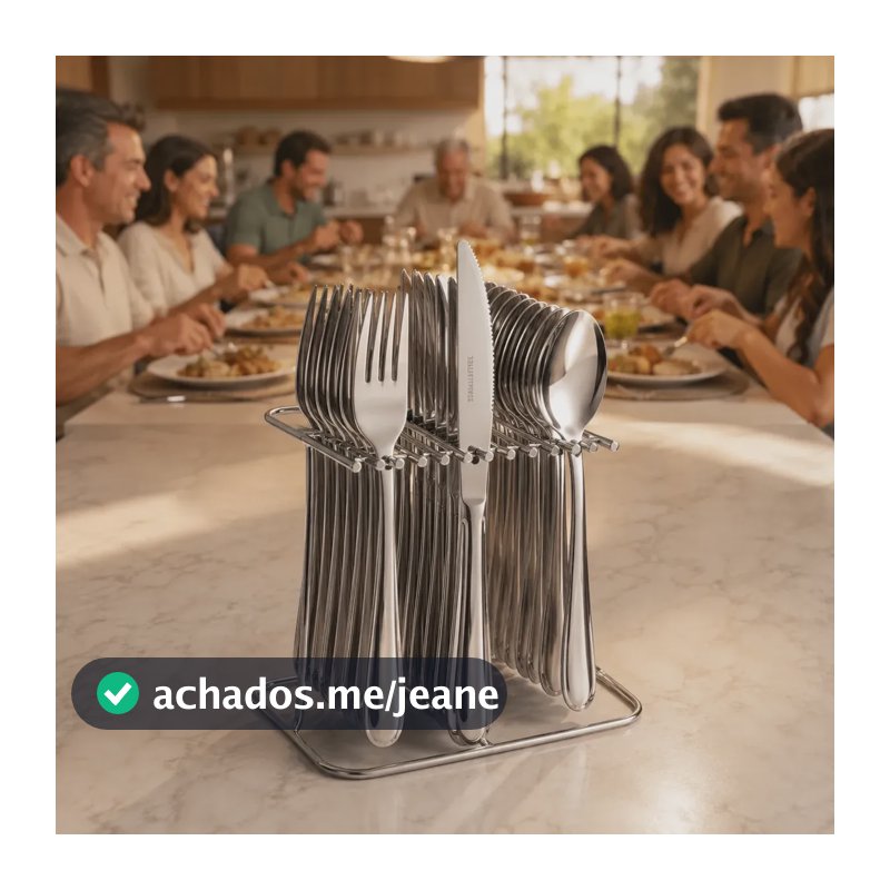 Faqueiro Inox 36 Peças Grandes Resistentes 12 Pessoas Prateado