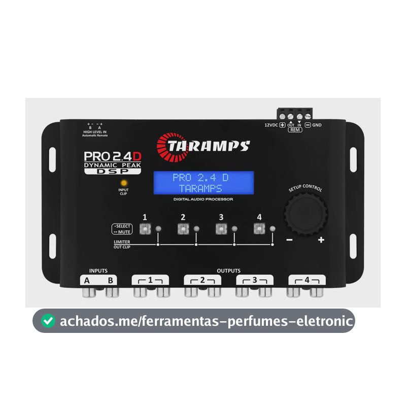 Processador De Audio Digital Taramps Pro 2.4D Equalizador 2 Entradas 4 Saidas 12v Crossover Som Automotivo 4 Vias