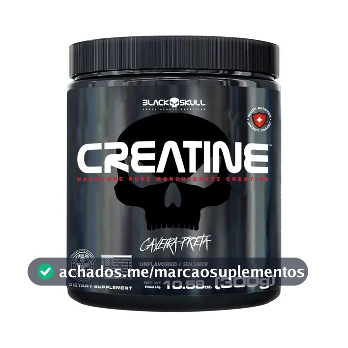 Creatina monohidratada pura Black Skull Pura 300g - 100% Monoidratada em pó Sem sabor x 300g