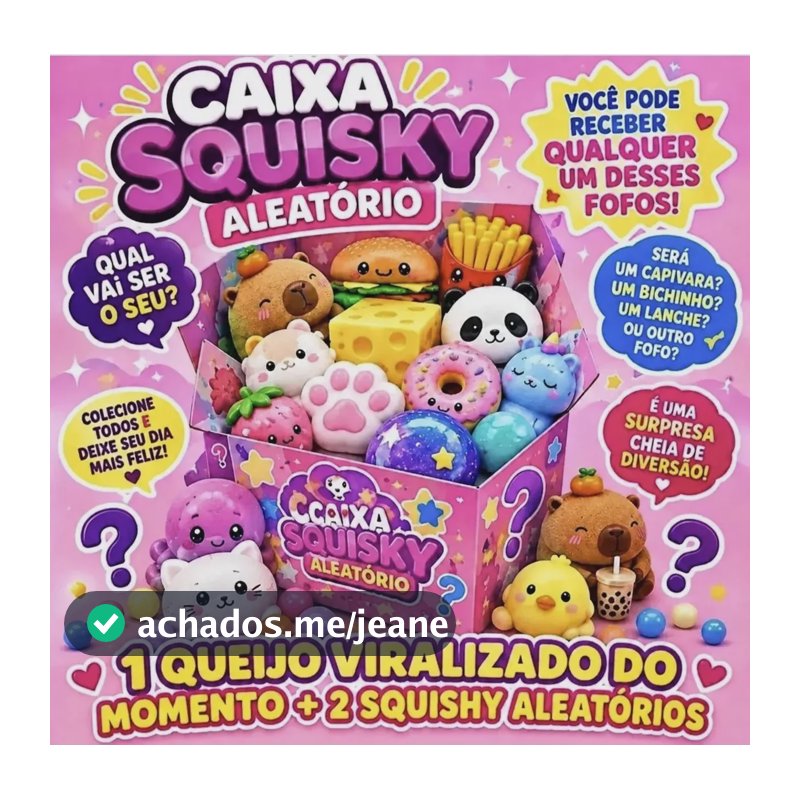 Caixa Squisky Aleatório Com 1 Squishies Queijo E 2 Surpresa Aleatório