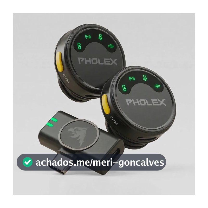 Microfone Lapela Sem Fio Tipo C Preto Usb-c Compatível Com Ios E Android Pholex