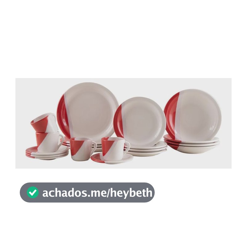 Aparelho De Jantar E Chá 20 Peças Cerâmica Brasilia Redondo Branco E Vermelho