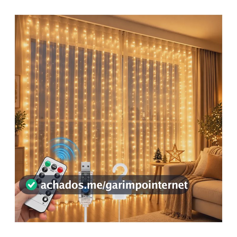 Luz De Cortina 300 Leds 3x3 M Pisca Pisca Decoração De Natal Amarelo 110220 V
