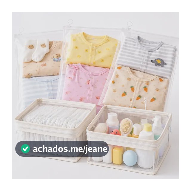 6 Saquinhos Organizador Maternidade 25x35 Tag + 2 Necessaire Branco