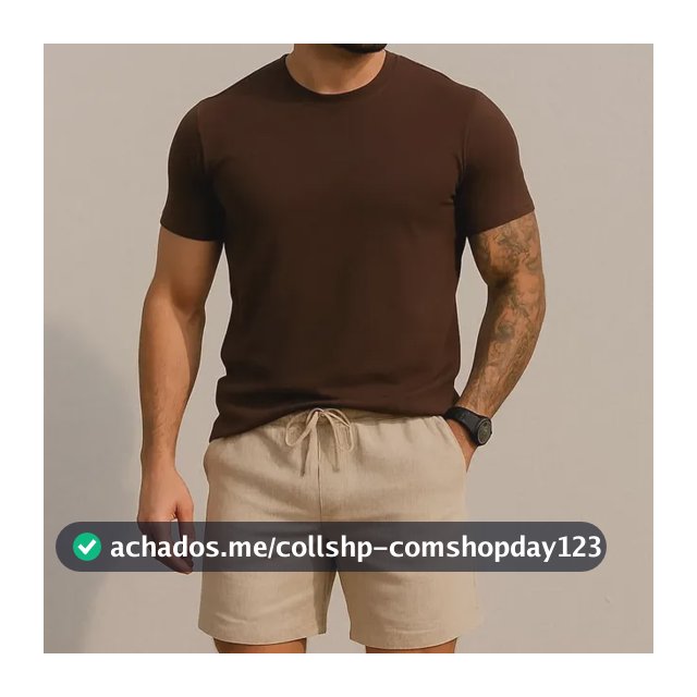 Conjunto Masculino Kit Camiseta Algodão E Bermuda De Linho