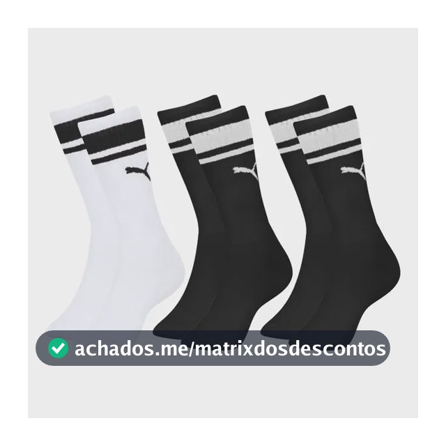 Kit 3 Pares Meia Puma Cano Alto Academia Esportiva Original