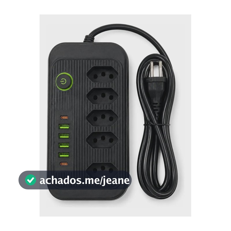 Extensão 5 Tomadas E 3 Usb 1 Pd Led Bivolt Power 110v/220v Preto 127/220v