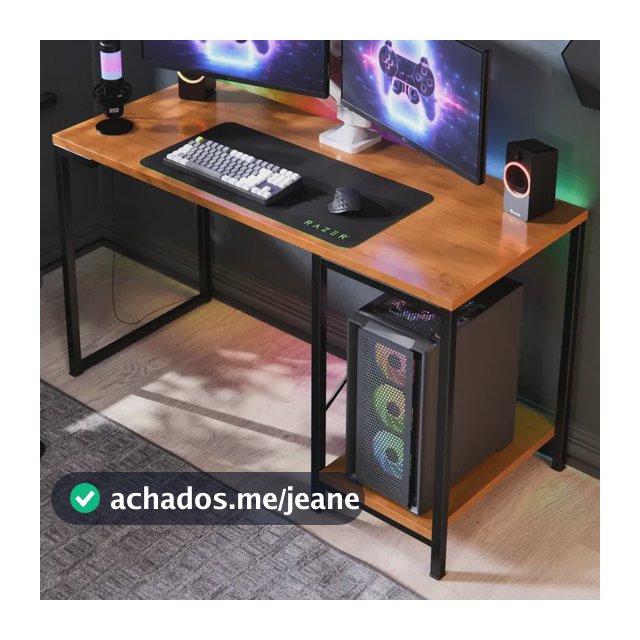 Escrivaninha Gamer Barcelona Mdf Mesa Para Computador Home Office Estudos E Suporte Para Cpu E Prateleira Lateral Estrutura Em Aço Estilo Industrial Design Moderno Amplo Cor Canela Preto Preto/canela