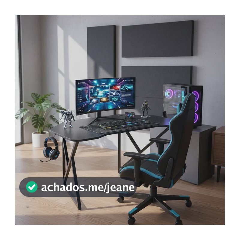 Mesa Gamer 160cm Curva Carbono Computador Porta Copo Fone Preto