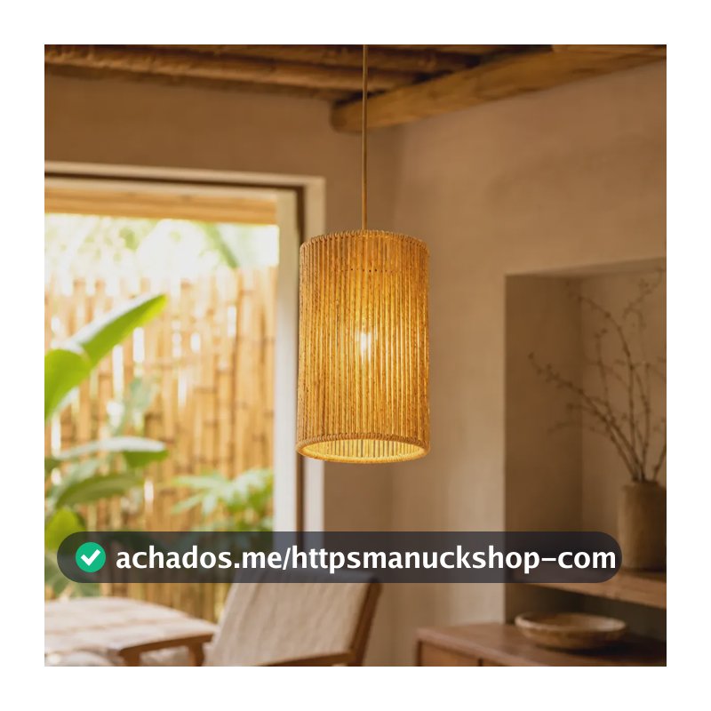 Lustre Pendente Para Teto Luminária Rustica Redonda 15x25 Palha