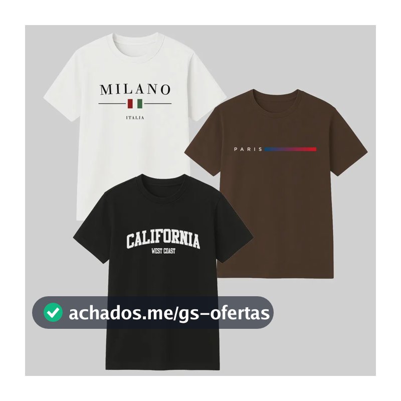 Kit 3 Camisetas Masculina 100% Algodão Premium Verão Casual Preto -marrom-branco M