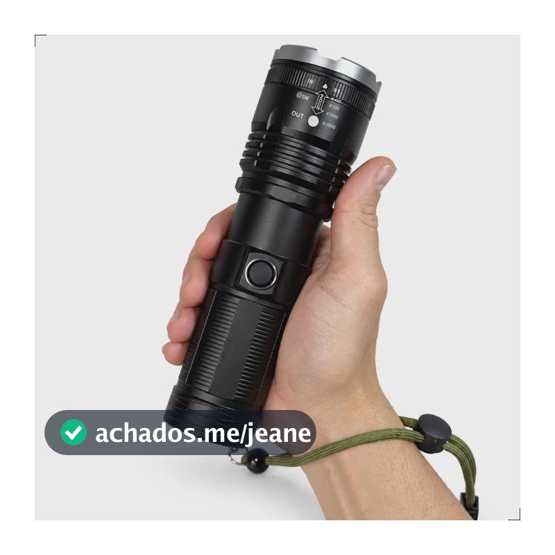 Lanterna Mais Forte Do Mundo Tática Militar 2km Recarregável Branco Preto
