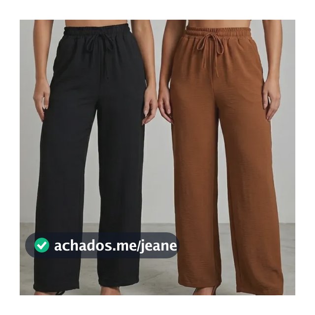 Kit 2 Calça Pantalona Feminina Wide Leg Duna Cintura Alta