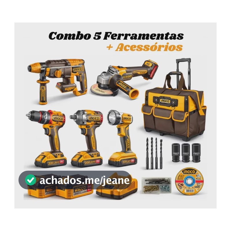 Super Combo Ingco Parafusadeira + Martelete + Lanterna + Esm