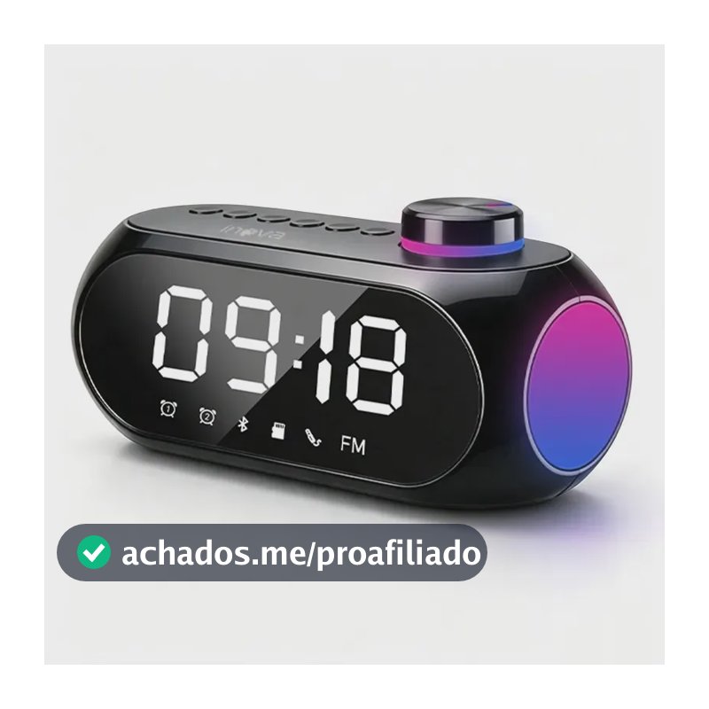 Caixa De Som Bluetooth Sem fio inova Com Despertador Rádio Fm Relógio Led Luz RGB