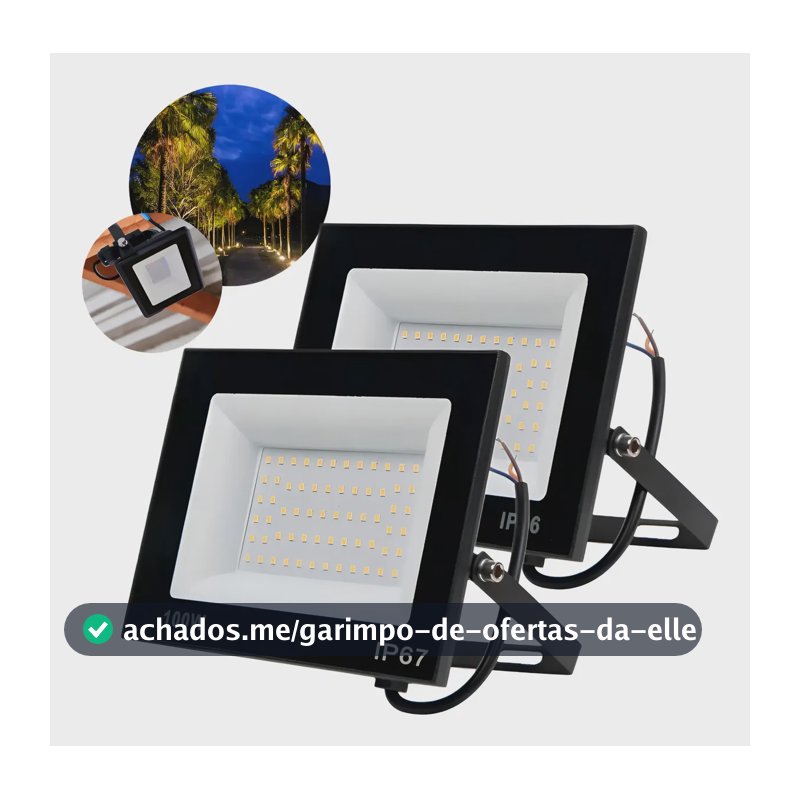 Kit 2 Refletor Led 100w Prova Dágua Holofote Ip67 6500k Smd 127/220v Preto Branco-frio