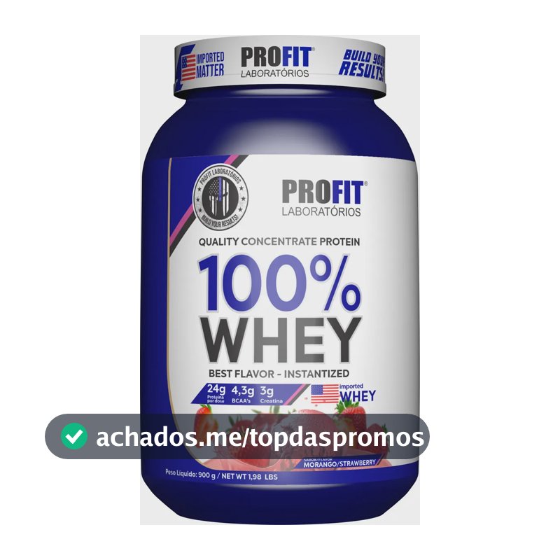 Whey Concentrado 100% Quality com Creatina BCAA Profit Pote 900g Sabor Morango