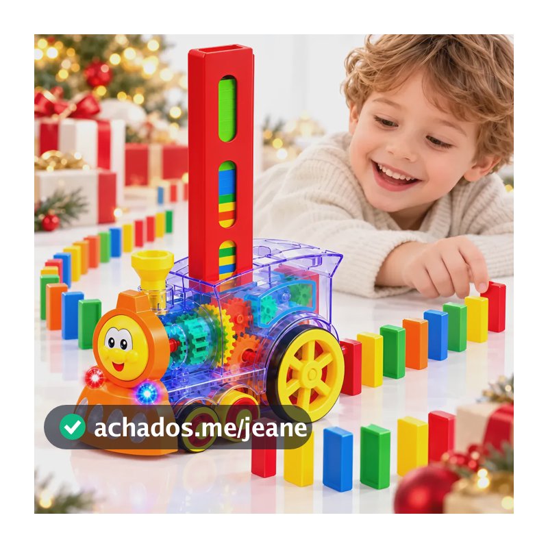 Trem Dominó Automático Infantil 60 Peças Luz E Som 60pcs
