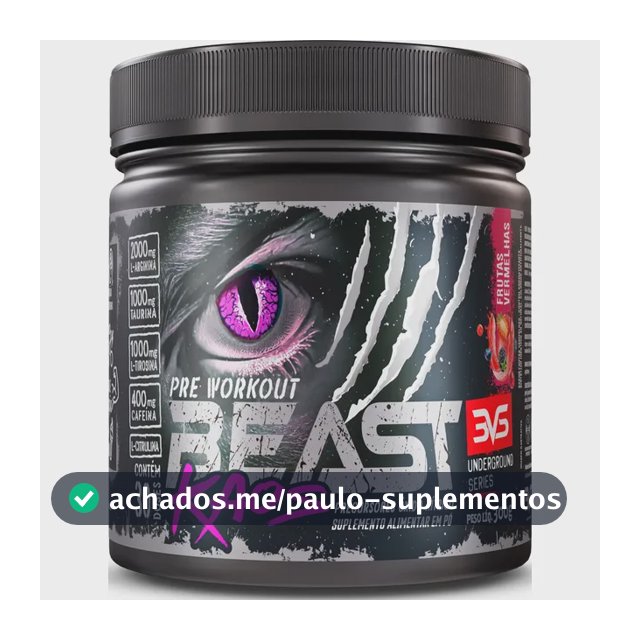 Pré Treino Beast Kaos 300g - Sabor Frutas Vermelhas - Extra Forte Com Citrulina, Beta Alanina, Cafeína, Arginina, Taurina E Tirosina