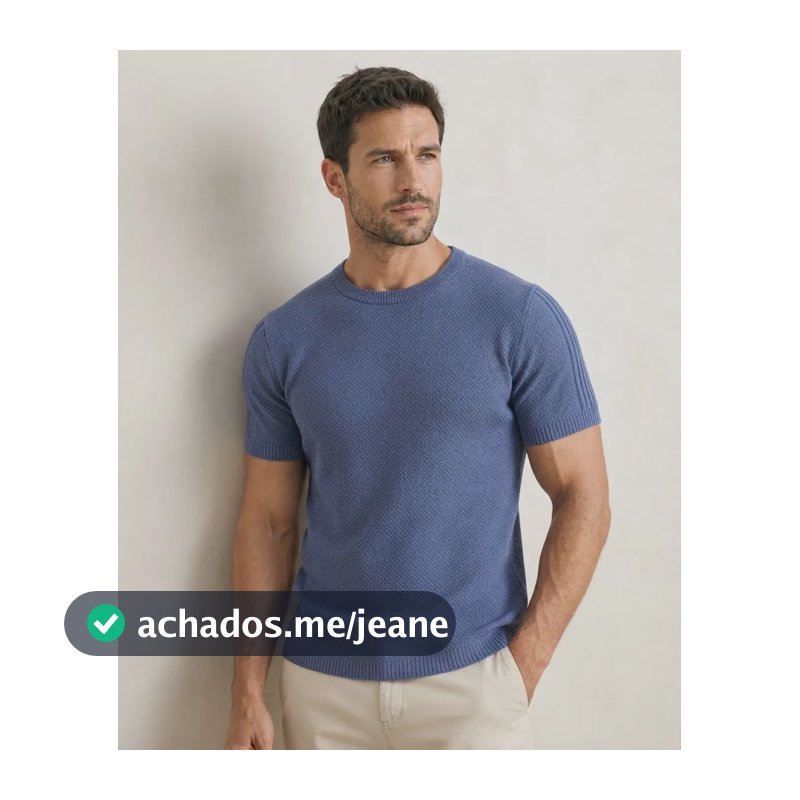 Camiseta Masculina Tricô Texturizado Slim Modal Premium Azul Jeans M Texturizado