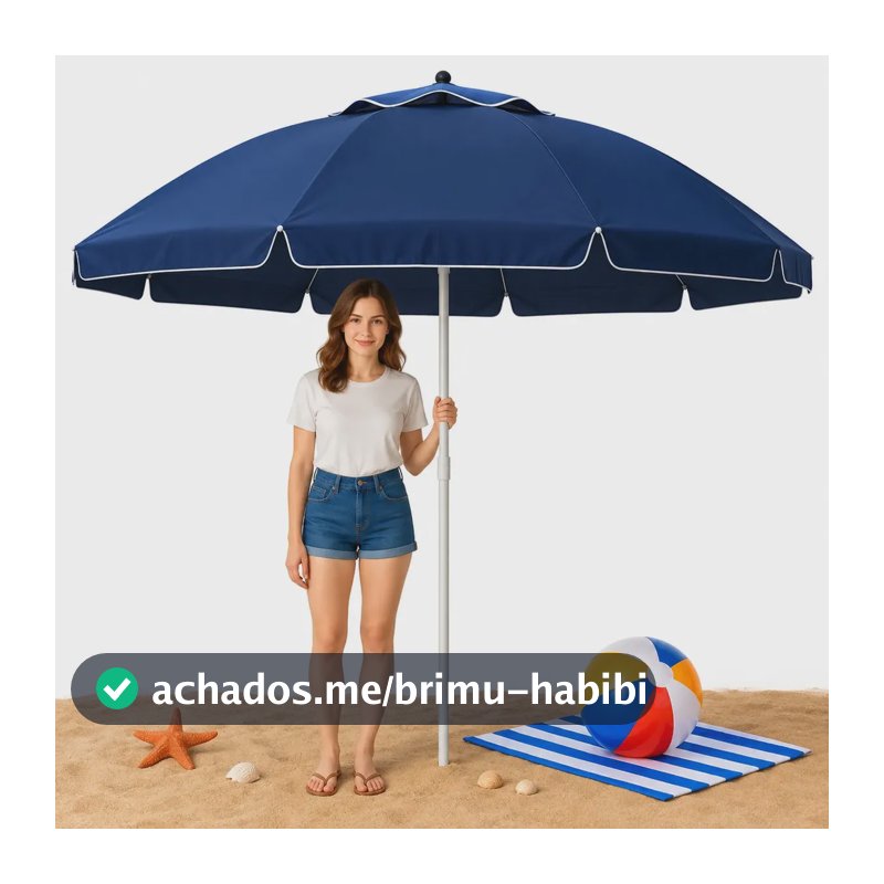 Guarda Sol Gigante 2,40m Uv Praia Piscina Camping Pesca Verão Cor Azul Marinho Vai De Tech