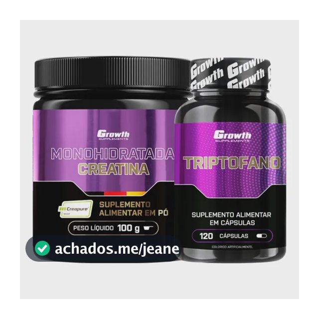 Kit Creatina Pura 100g Creapure + Triptofano 120 Cápsulas Growth