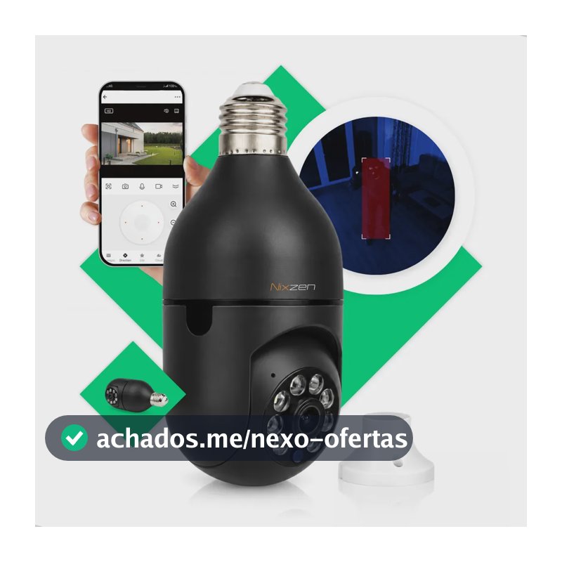 Câmera De Segurança Lâmpada Wi-Fi Ip Com Visão Noturna Full HD 1080p 360° Interna Externa App Espiã Pratica Monitoramento Rápido Simples Cor Preta Nixzen