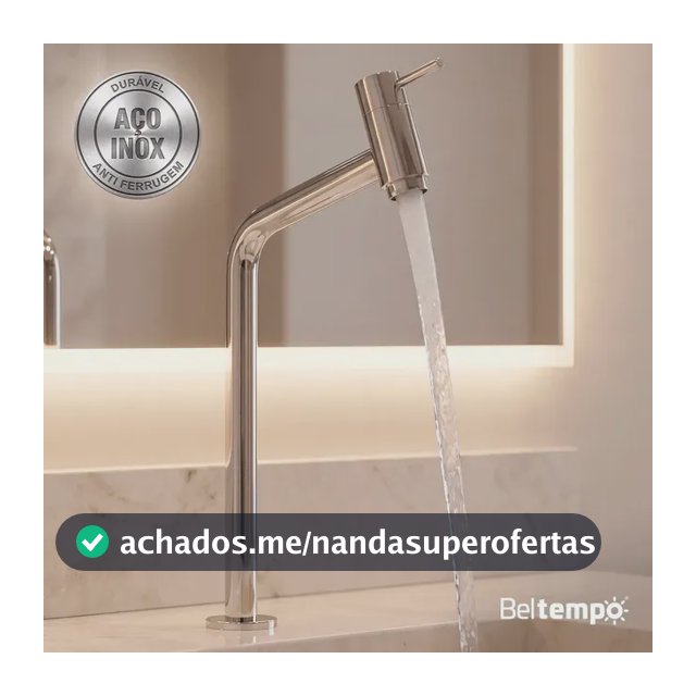 Torneira Banheiro Lavabo Bica Alta Bancada Inox Cromada Link 45° Beltempo