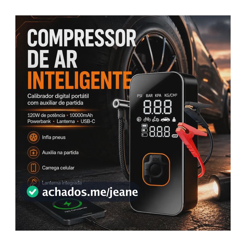 Compressor De Ar Leves Air Pump Auxiliar De Partida Veículos E Powerbank Compacto 18000 Rpm Para Pneus De Portátil