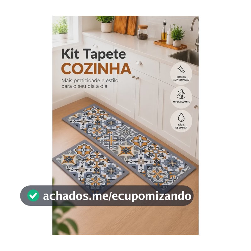 Kit Cozinha 2 Tapetes Passadeira Antiderrapante Estampado 1.2 M 40 Cm Ladrilho