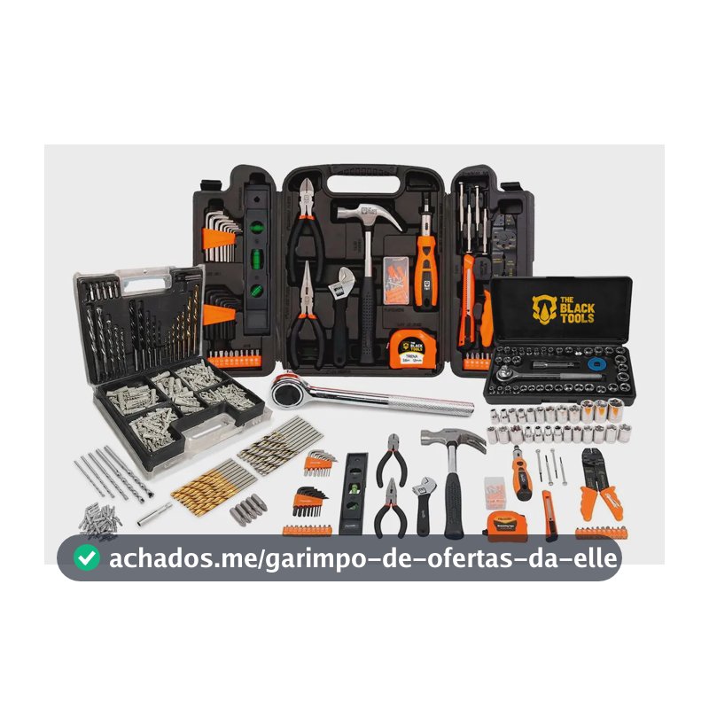 Kit Jogo De Ferramentas 129 Peças Com Jogo De 40 Soquetes Chaves E Kit 300 Peças Brocas E Buchas The Black Tools