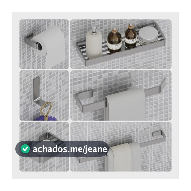 Kit Acessórios Para Banheiro Inox E Cromado Brilho 6 Peças Inox Cromado Brilho