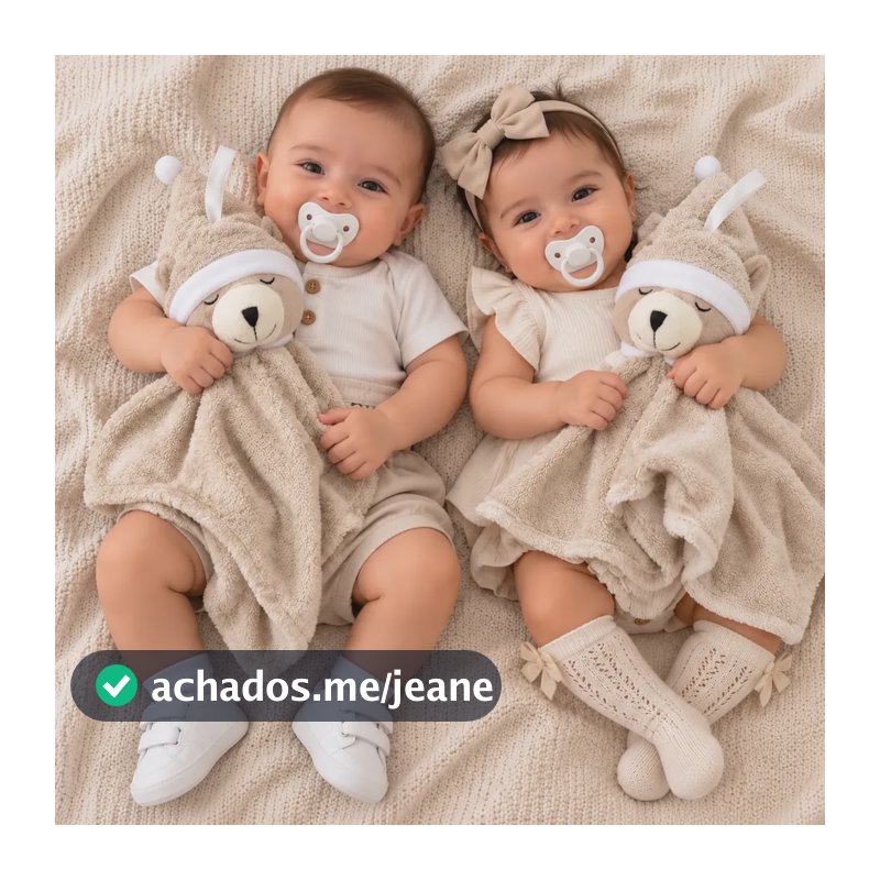 Naninha + Chupeta Ursinho Com Prendedor De Chupeta Para Bebê Urinho Neutro Menina Ou Menino