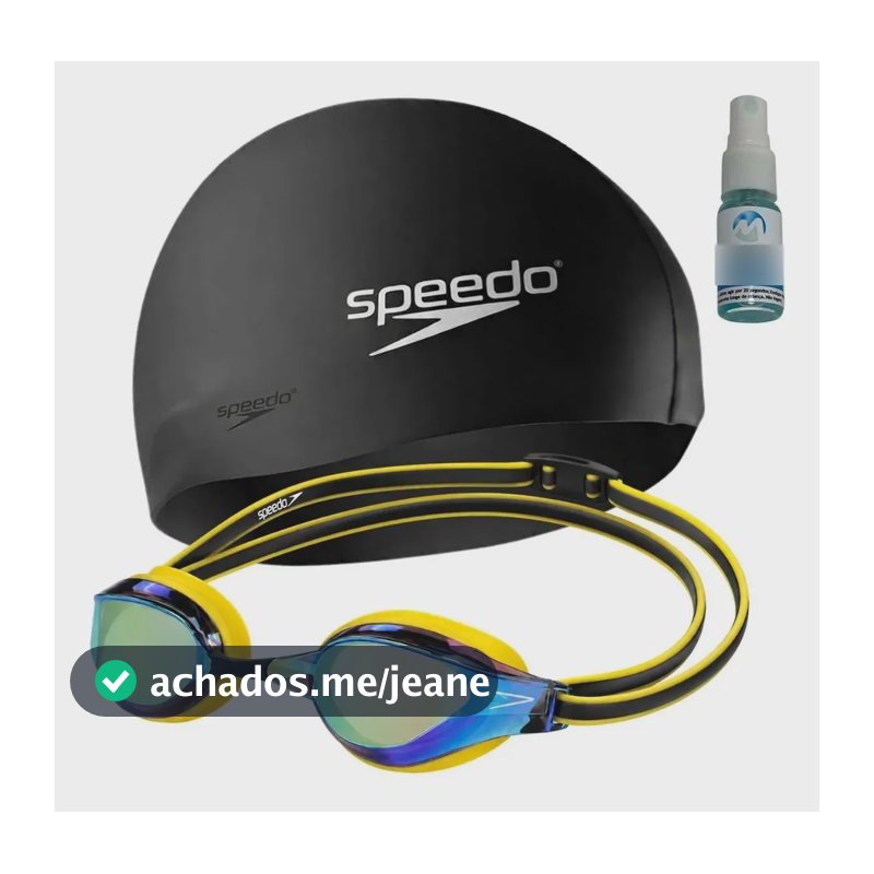 Óculos Natação Espelhado Speedo Revo + Touca Silicone +spray Amarelo